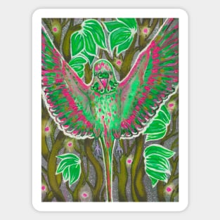 Colorful fairytale budgie in flowers Sticker